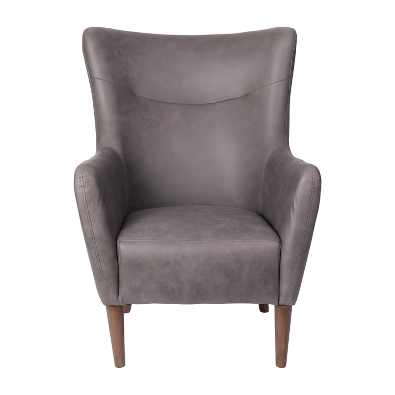 Commercial Wingback Accent Chair with Wooden Legs in Dark Gray Faux Leather