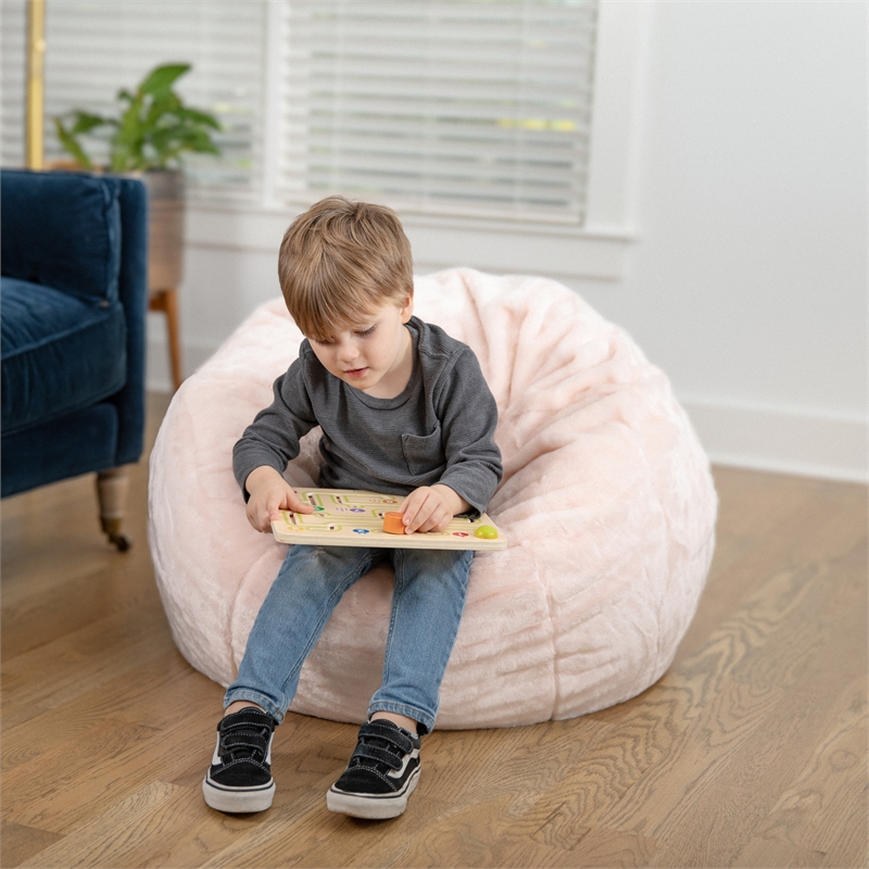 Small Blush Furry Refillable Bean Bag Chair for Kids and Teens