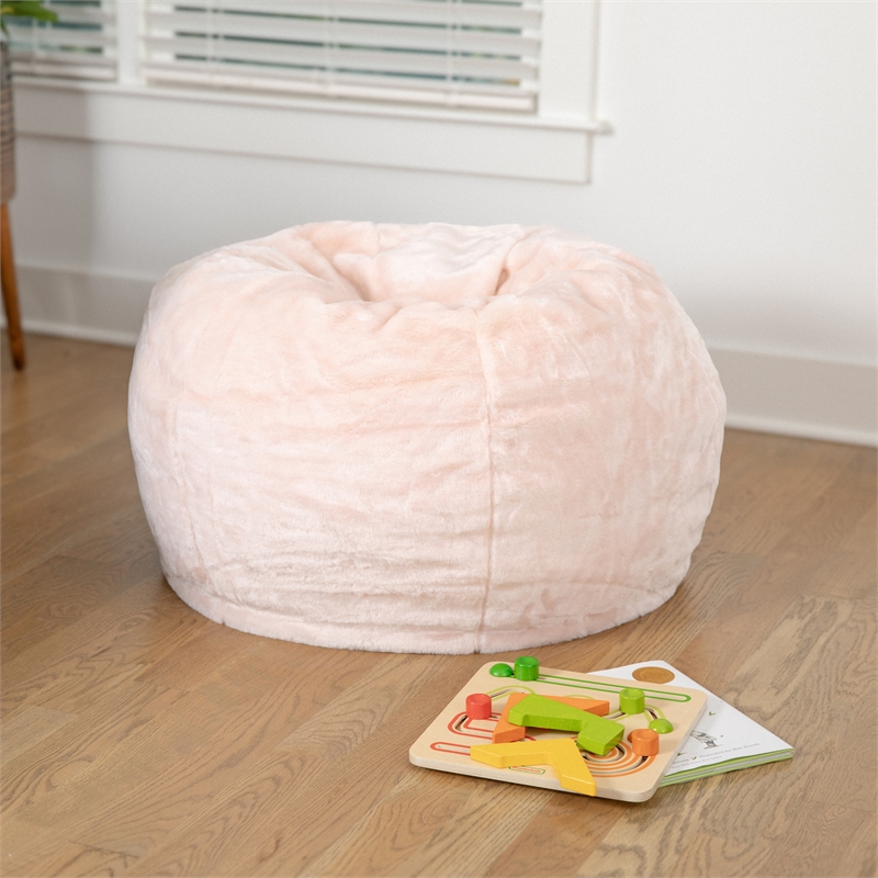 Small Blush Furry Refillable Bean Bag Chair for Kids and Teens