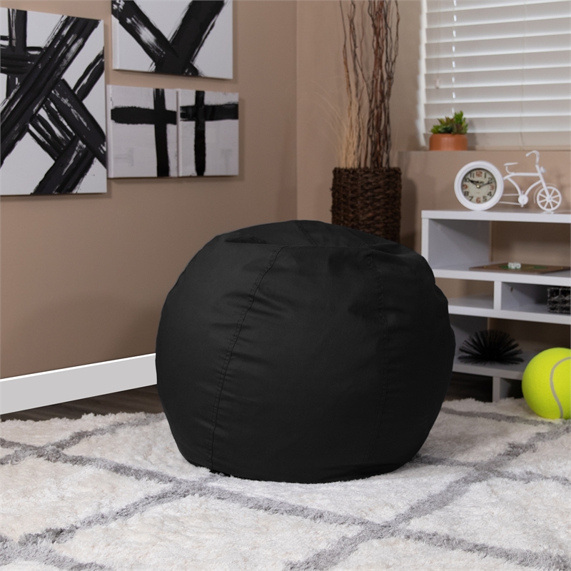 Small Solid Black Refillable Bean Bag Chair for Kids and Teens