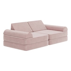 56&quot Soft Foam Modular Kids Play Couch with 6 Sectional Sofa Pieces in Blush