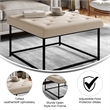 Square LeatherSoft Tufted Ottoman with Black Metal Frame in Beige