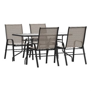 5 Piece Patio Dining Set - 55&quot Glass Patio Table 4 Brown Flex Stack Chairs