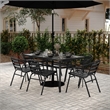 Commercial Patio Dining Set with Tempered Glass Top Table and 6 Chairs in Black