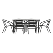 Commercial Patio Dining Set with Tempered Glass Top Table and 6 Chairs in Black