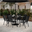 Commercial 7 Pc Outdoor Patio Dining Set with Glass Table and 6 Chairs - Black