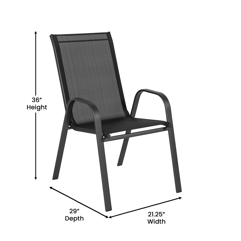 Commercial 7 Pc Outdoor Patio Dining Set with Glass Table and 6 Chairs - Black