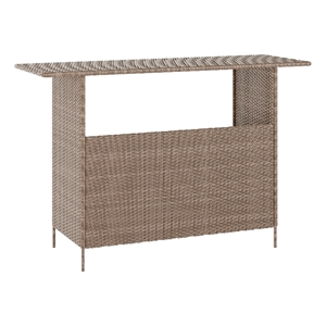 Indoor/Outdoor Wicker Rattan Patio Bar Counter Table with Two Shelves in Brown