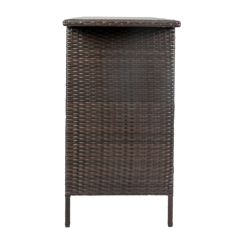 Indoor/Outdoor Wicker Rattan Patio Bar Counter Table with Two Shelves in Brown