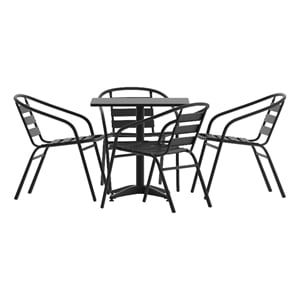 Modern 27.5&quot Square Glass Framed Glass Table with 4 Black Slat Back Chairs