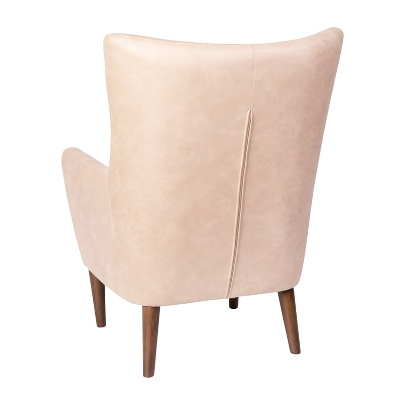 Commercial Wingback Accent Chair with Wooden Legs in Light Brown Faux Leather