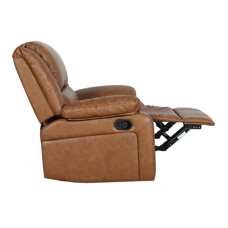 Contemporary Cognac LeatherSoft Pillow Back Recliner - Living Room Furniture