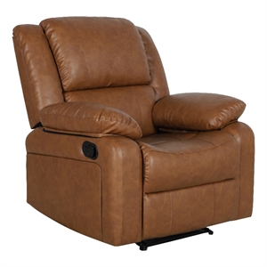 Contemporary Cognac LeatherSoft Pillow Back Recliner - Living Room Furniture