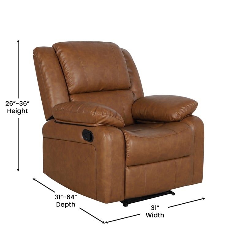 Contemporary Cognac LeatherSoft Pillow Back Recliner - Living Room Furniture