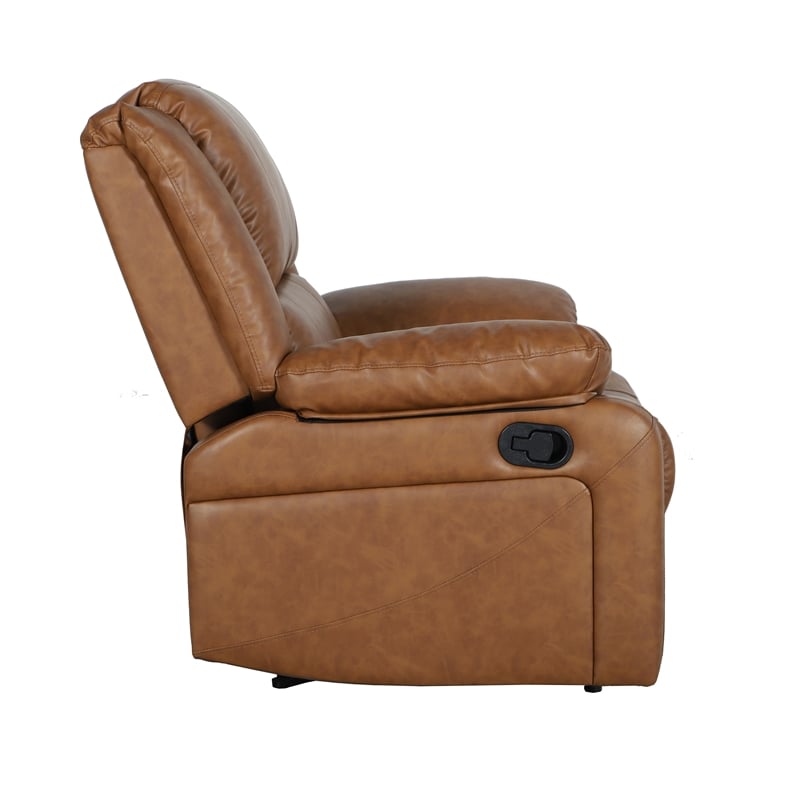 Contemporary Cognac LeatherSoft Pillow Back Recliner - Living Room Furniture