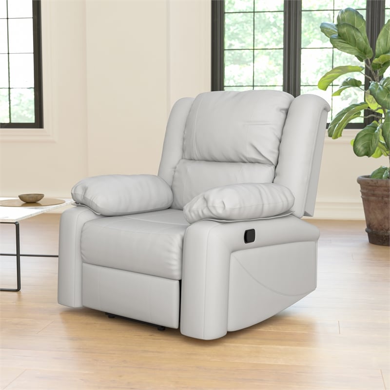 Contemporary Cream LeatherSoft Pillow Back Recliner - Living Room Furniture