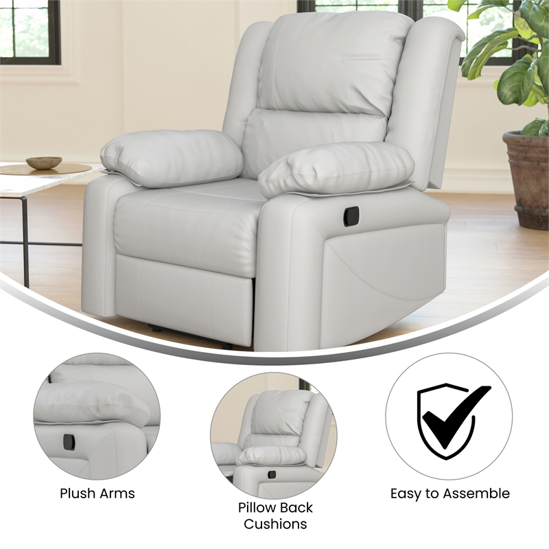 Contemporary Cream LeatherSoft Pillow Back Recliner - Living Room Furniture