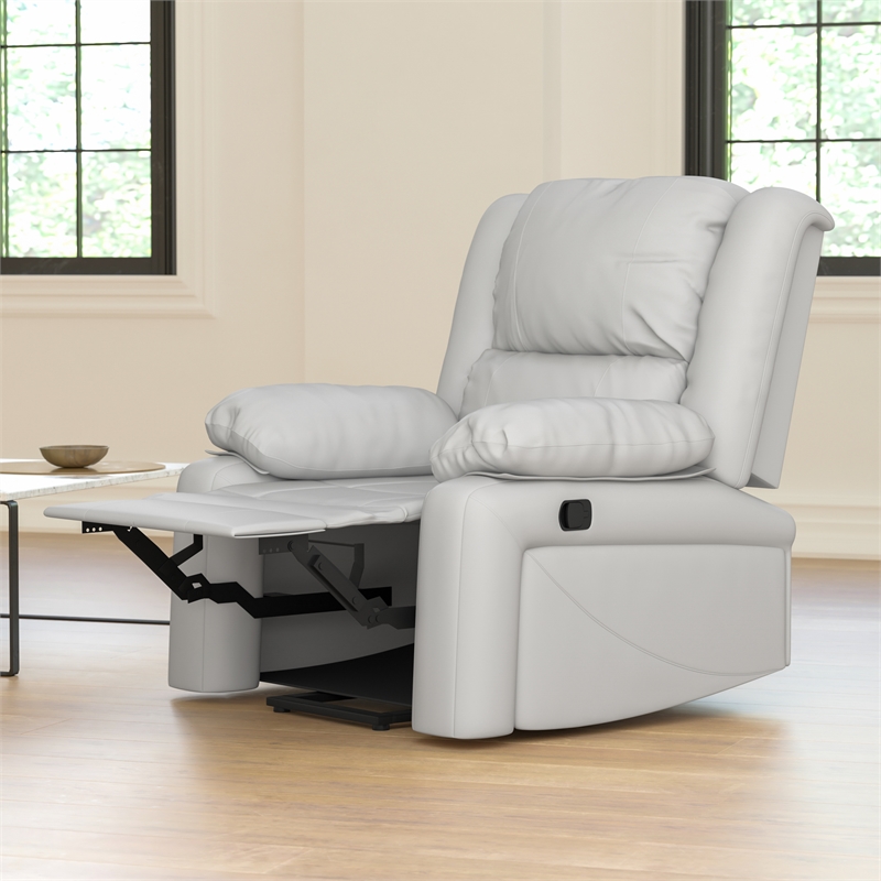 Contemporary Cream LeatherSoft Pillow Back Recliner - Living Room Furniture