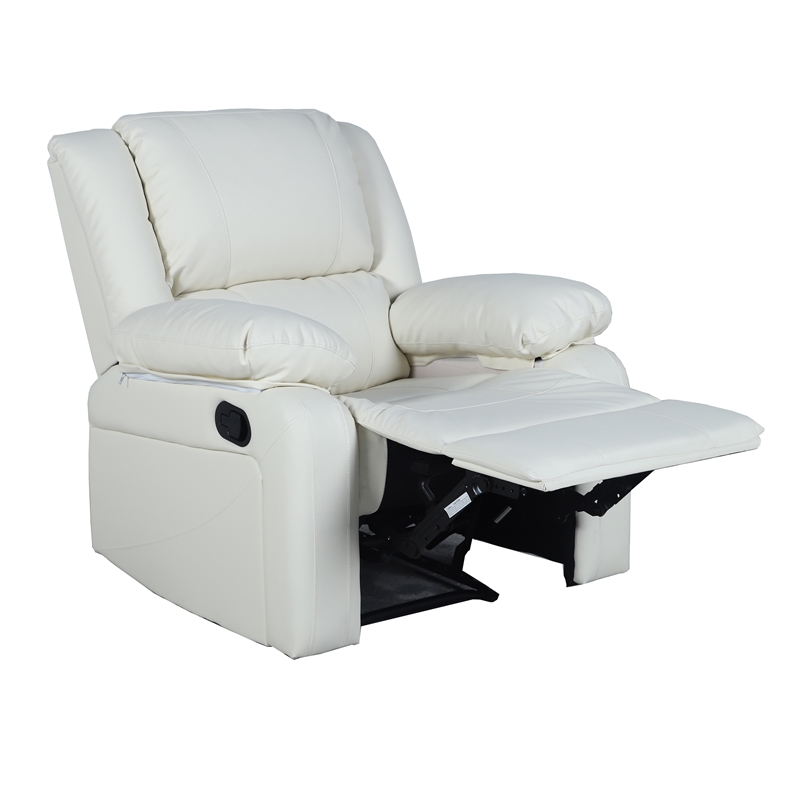 Contemporary Cream LeatherSoft Pillow Back Recliner - Living Room Furniture