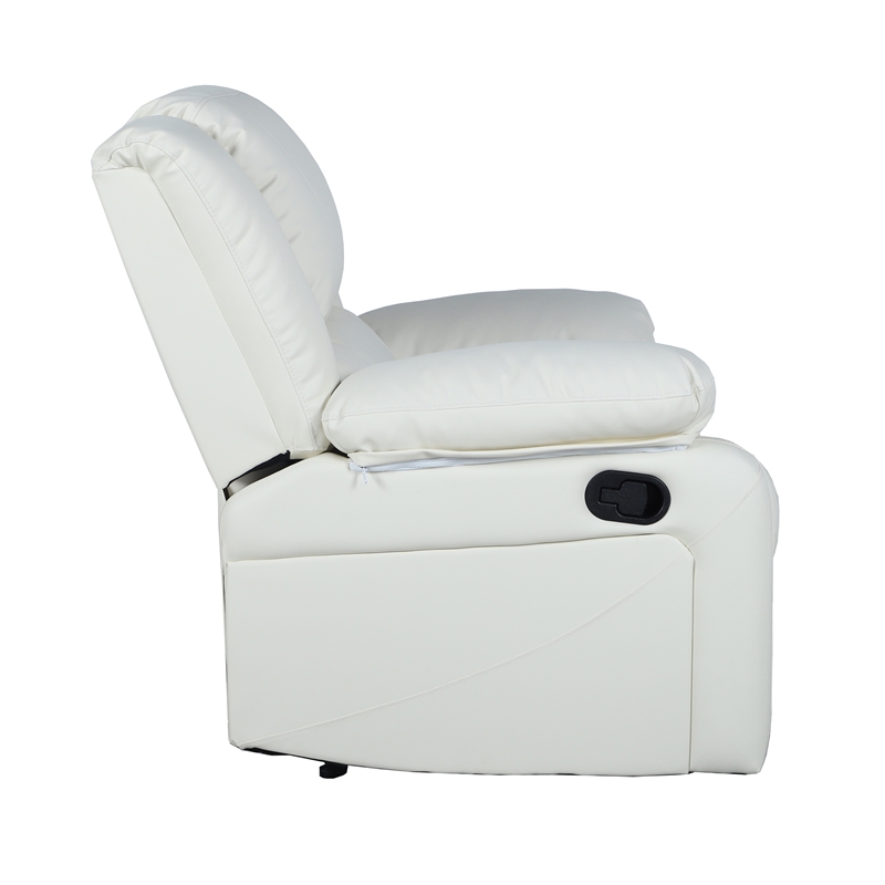 Contemporary Cream LeatherSoft Pillow Back Recliner - Living Room Furniture