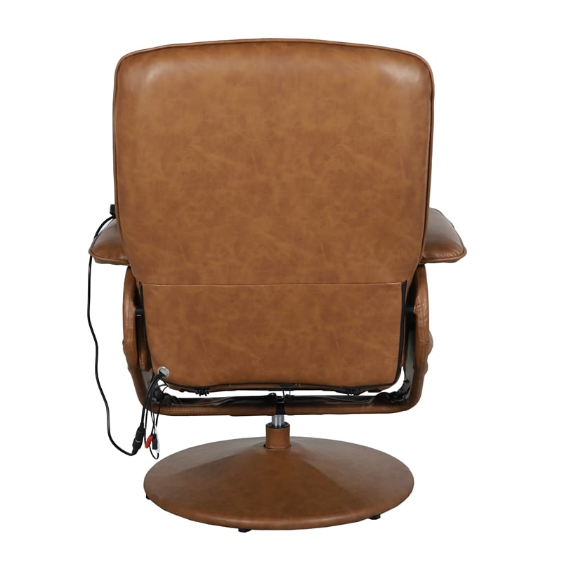 Brown LeatherSoft Massaging Adjustable Recliner w/Ottoman w/Side Pocket