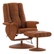 Massaging and Heat Controlled Recliner & Ottoman Set in Brown LeatherSoft