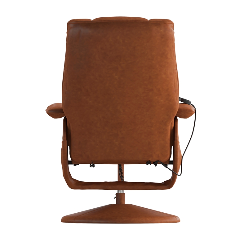 Massaging and Heat Controlled Recliner & Ottoman Set in Brown LeatherSoft