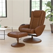 Brown LeatherSoft Massaging Multi-Position Recliner w/Side Pocket &Ottoman