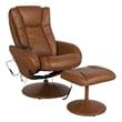 Brown LeatherSoft Massaging Multi-Position Recliner w/Side Pocket &Ottoman