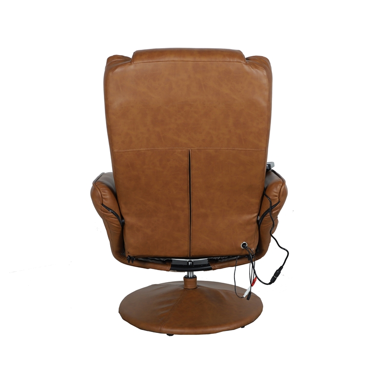 Brown LeatherSoft Massaging Multi-Position Recliner w/Side Pocket &Ottoman