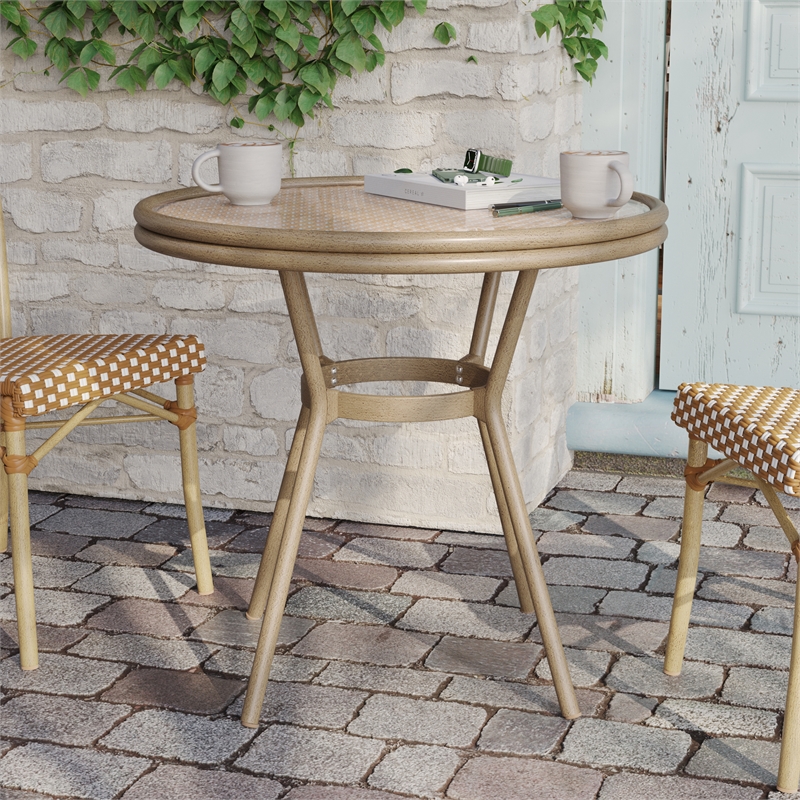 Indoor/Outdoor Commercial Glass Top Bistro Table in Natural/White