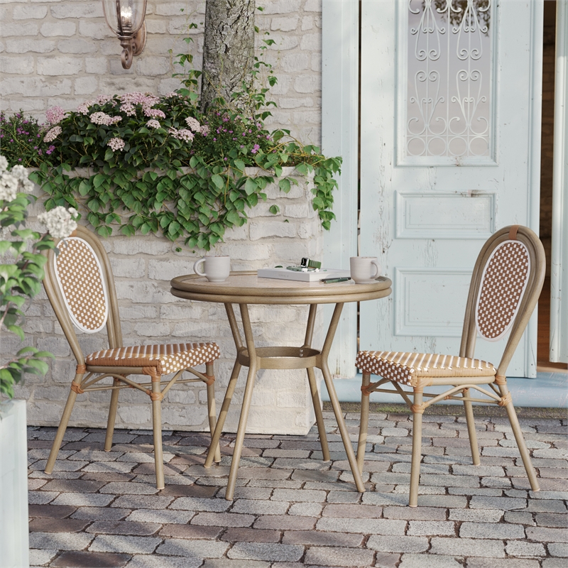 Indoor/Outdoor Commercial Glass Top Bistro Table in Natural/White