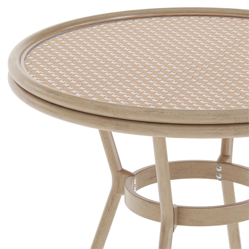 Indoor/Outdoor Commercial Glass Top Bistro Table in Natural/White