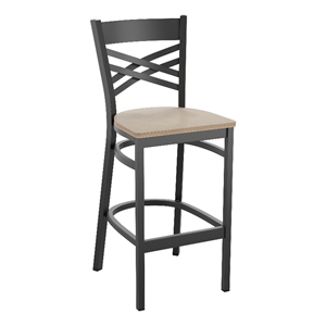 Black &quotX&quot Back Metal Restaurant Barstool - Antique White Wood Seat