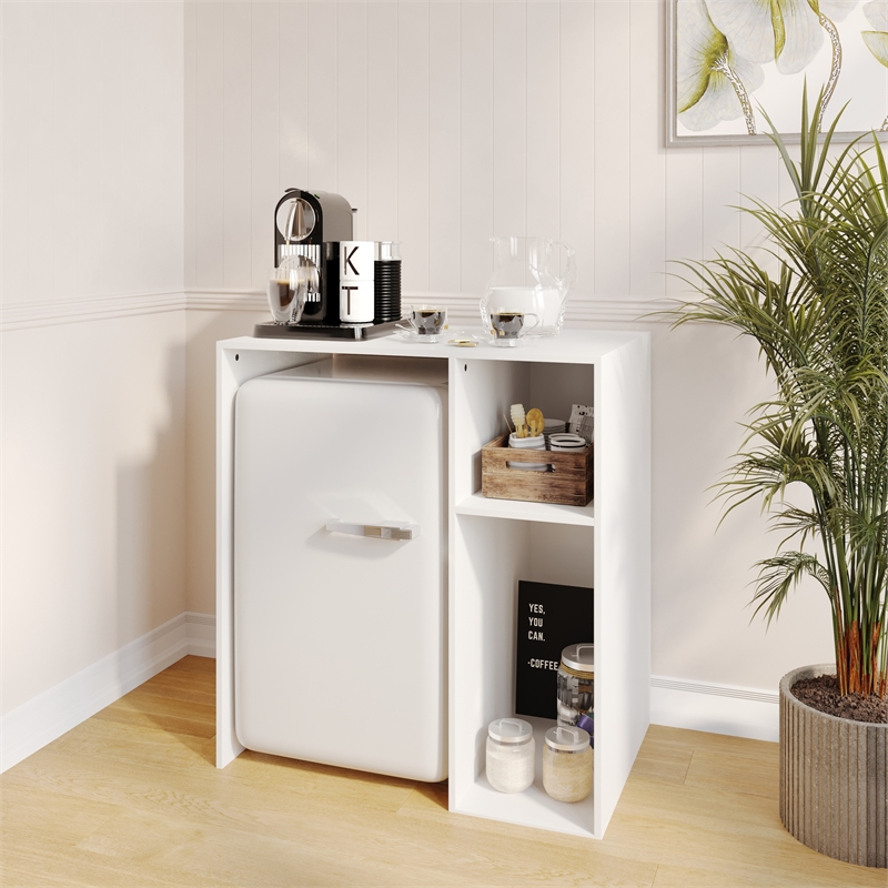 Space-Saving Mini Fridge Organizer Shelf with Cubby Storage in White