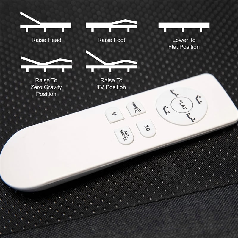 Anti-skid Black Upholstered Adjustable Bed Base with Wireless Remote-Twin XL