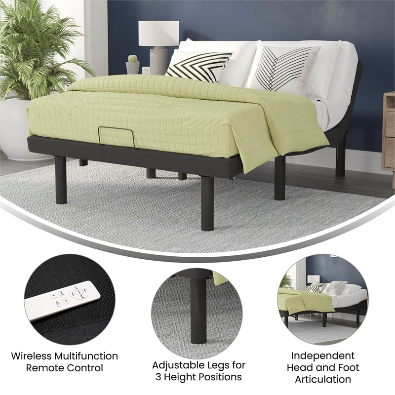 Anti-skid Black Upholstered Adjustable Bed Base with Wireless Remote-Twin XL