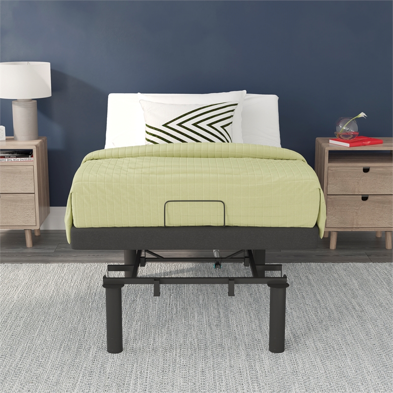 Anti-skid Black Upholstered Adjustable Bed Base with Wireless Remote-Twin XL