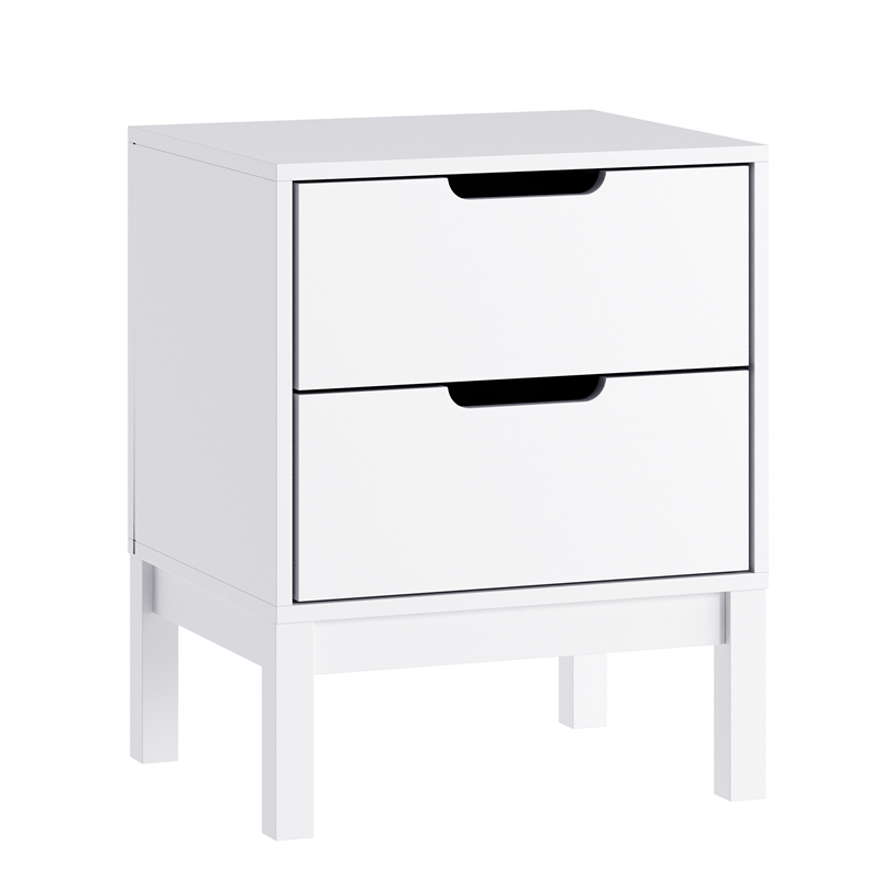 Wooden Night Stand for Kids Bedroom with 2 Storage Drawers in White