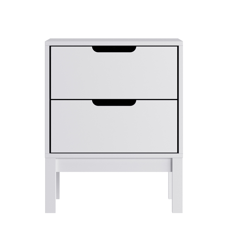 Wooden Night Stand for Kids Bedroom with 2 Storage Drawers in White