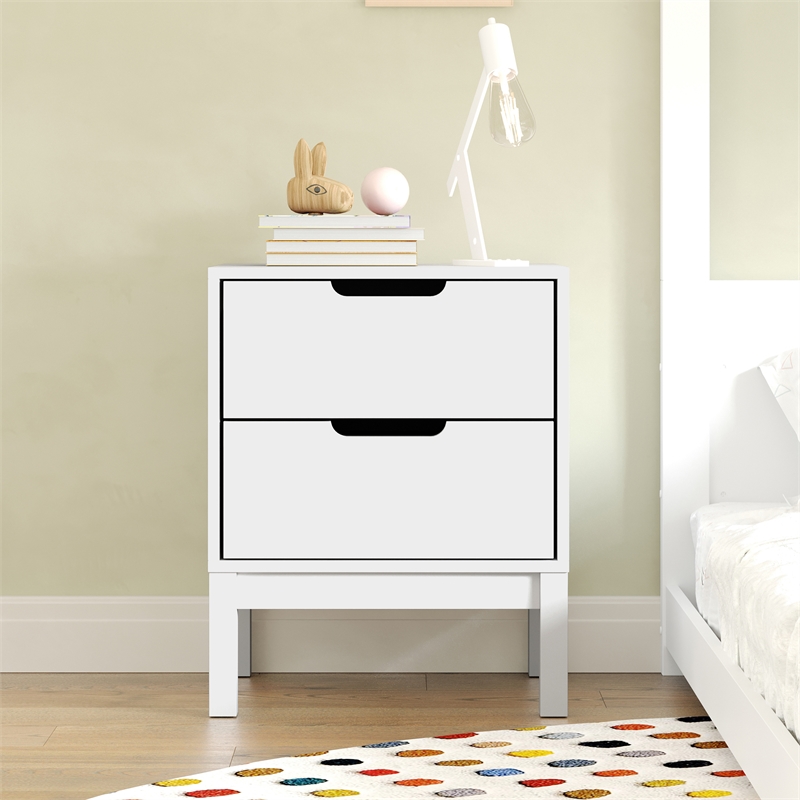 Wooden Night Stand for Kids Bedroom with 2 Storage Drawers in White
