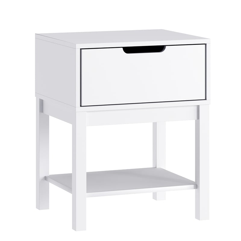 Wooden Night Stand for Kids Bedroom with Storage Drawer and Shelf in White