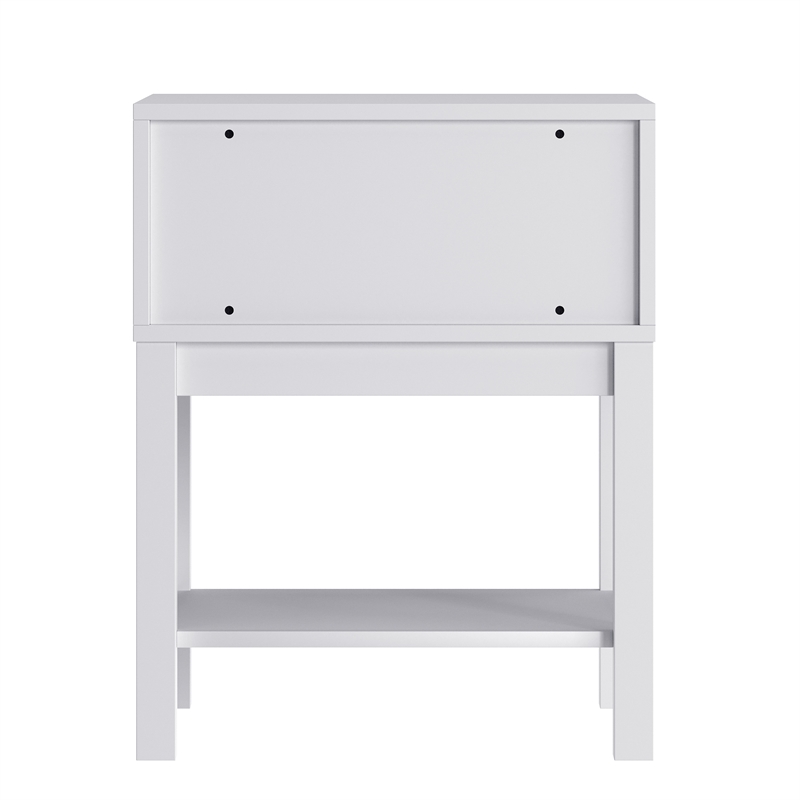 Wooden Night Stand for Kids Bedroom with Storage Drawer and Shelf in White