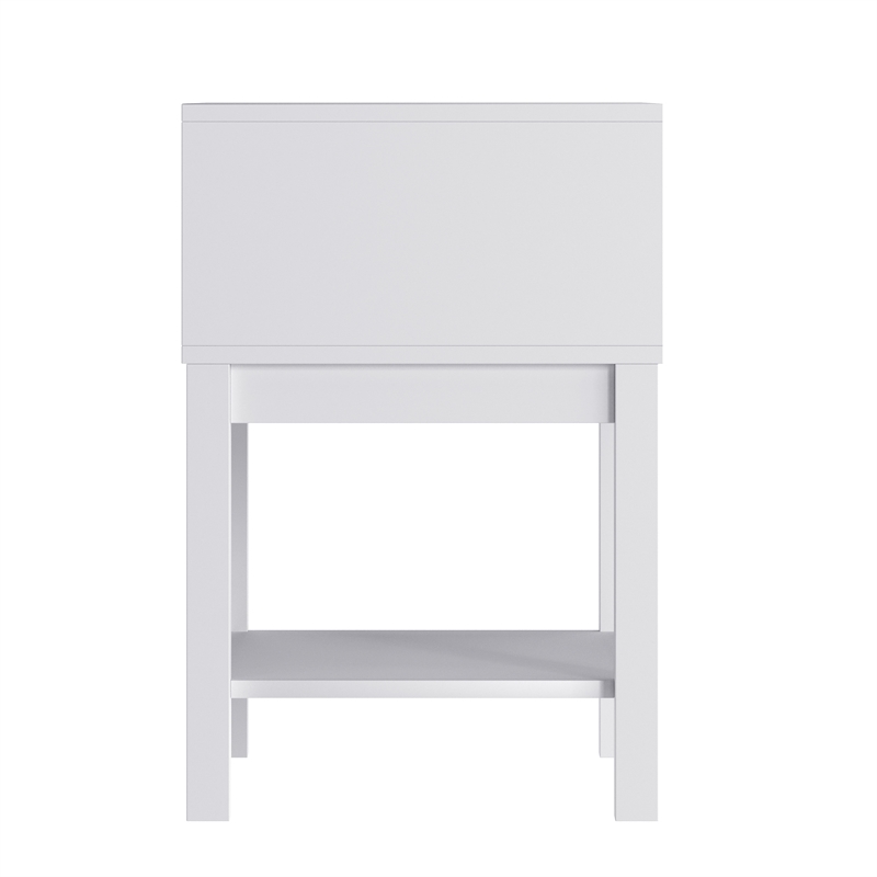 Wooden Night Stand for Kids Bedroom with Storage Drawer and Shelf in White