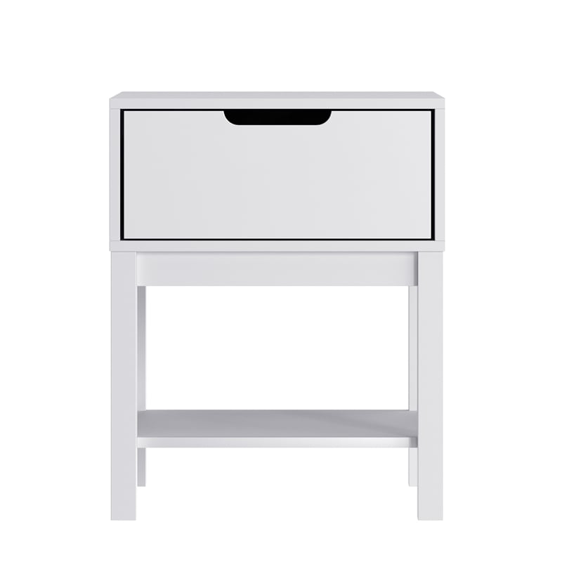 Wooden Night Stand for Kids Bedroom with Storage Drawer and Shelf in White