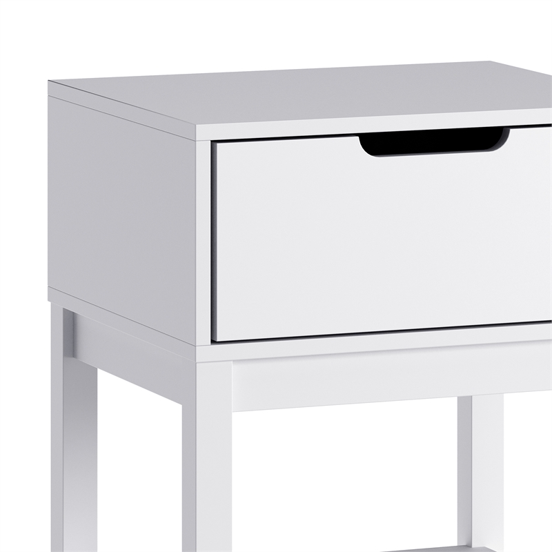 Wooden Night Stand for Kids Bedroom with Storage Drawer and Shelf in White