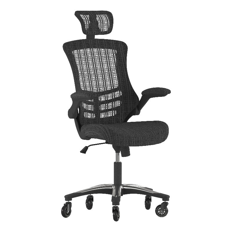 Ergonomic Swivel Task Chair with Roller Wheels & Flip Up Arms - Black Mesh
