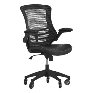 Ergonomic Swivel Task Chair with Roller Wheels & Flip Up Arms-Black LeatherSoft
