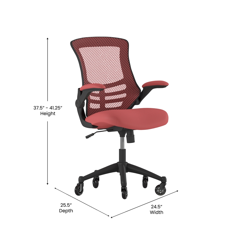 Ergonomic Swivel Task Chair with Roller Wheels & Flip Up Arms - Red Mesh