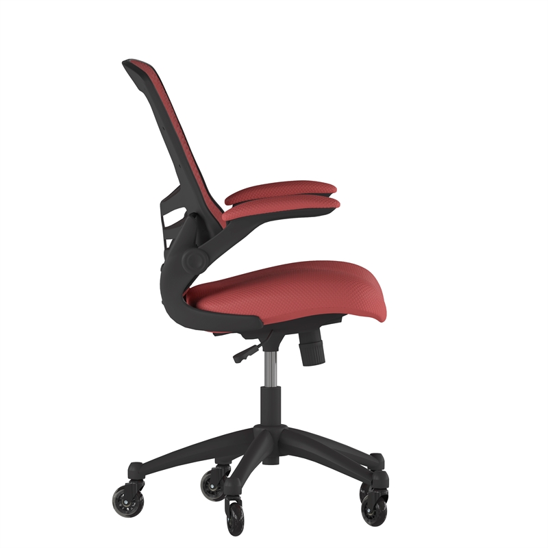 Ergonomic Swivel Task Chair with Roller Wheels & Flip Up Arms - Red Mesh